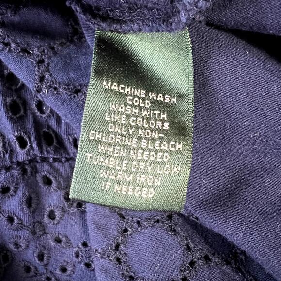 Plus Sized LAUREN RALPH LAUREN Navy Eyelet Short Sleeve Shirt Size - Picture 8 of 8